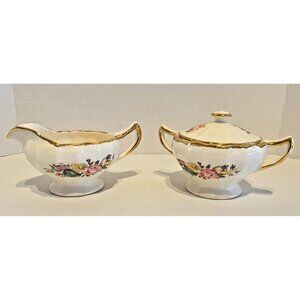 Vintage Sovereign Potters Canada Cream & Sugar Set Floral Cross-Stitch Pattern